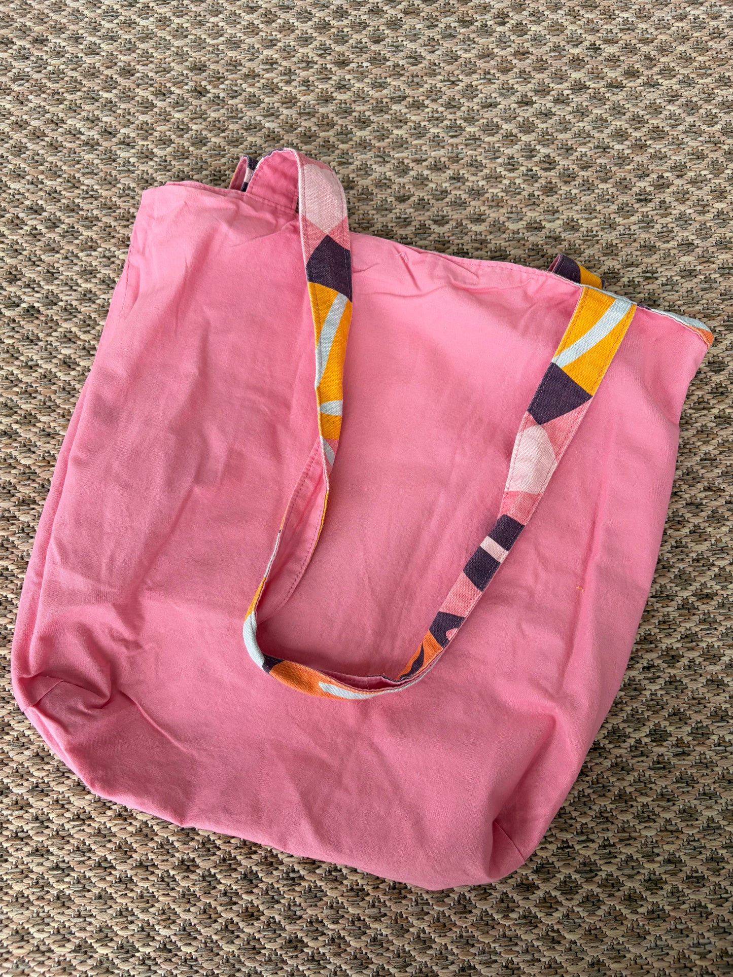 Reversible Large Cotton Canvas Tote Bag with Pocket
