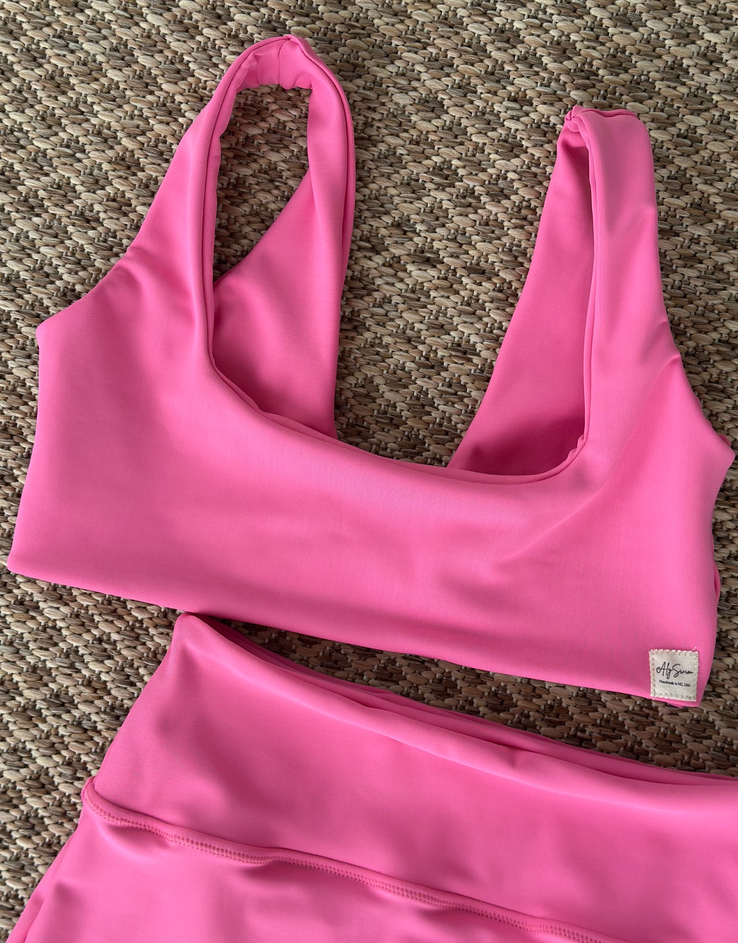 AlySwim Bright Pink Square Neck Sports Bra | Soft Stretch Activewear