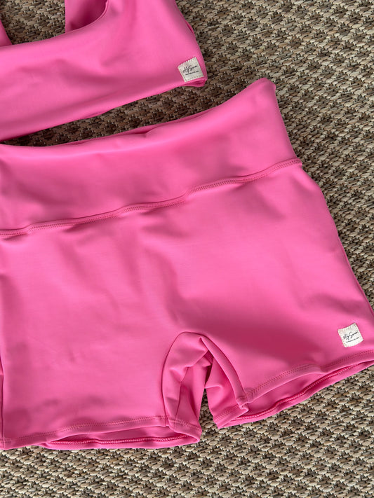 AlySwim Bright Pink High-Waisted Biker Shorts | 4” Inseam, No Front Seam