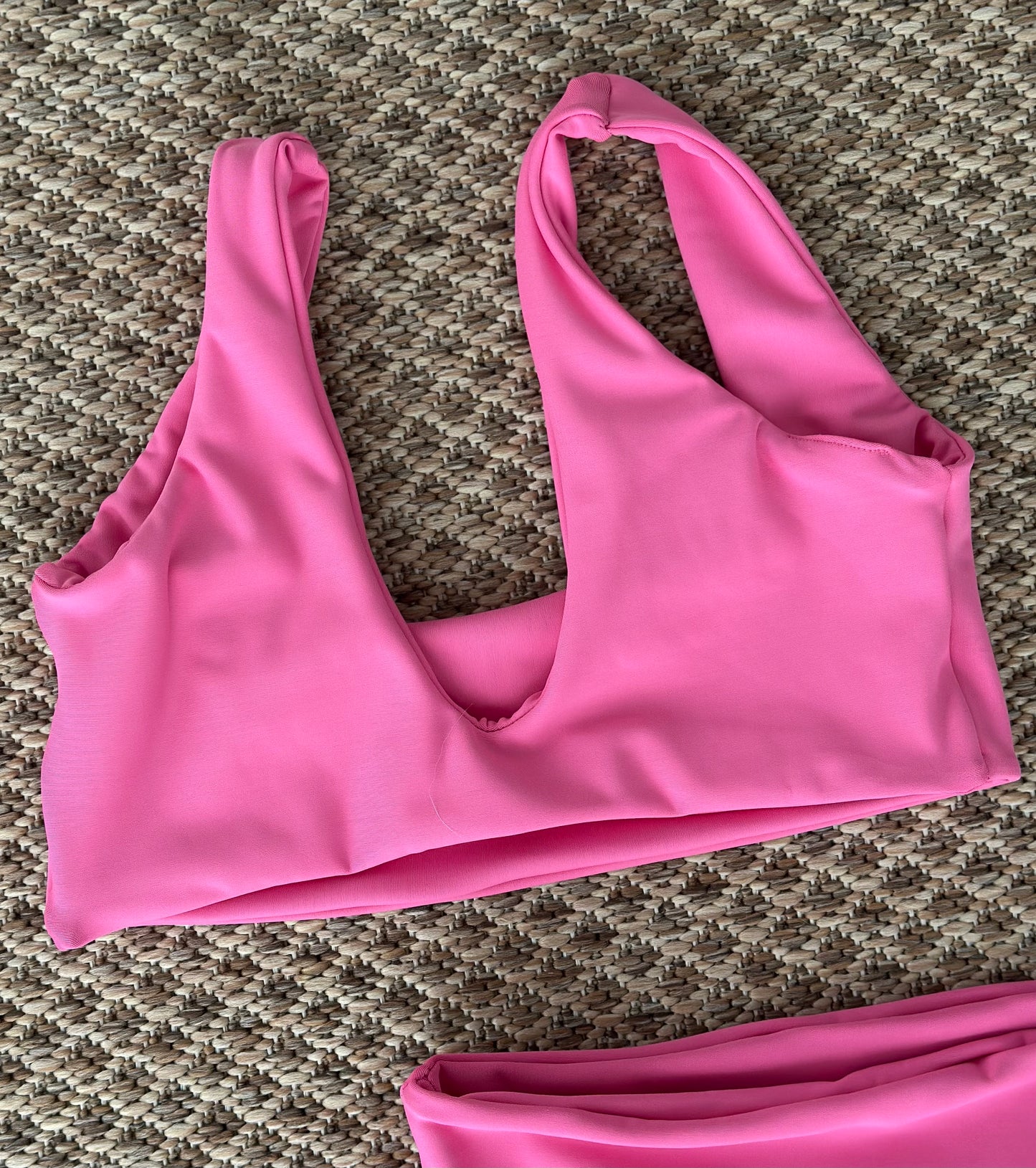 AlySwim Bright Pink Square Neck Sports Bra | Soft Stretch Activewear