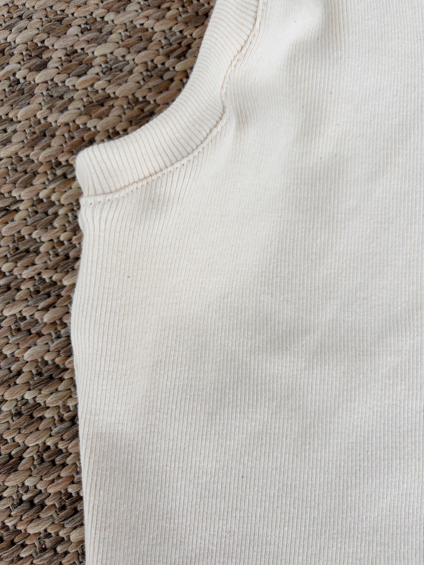 Natural Rib Tank with Dusty Blue Embroidery