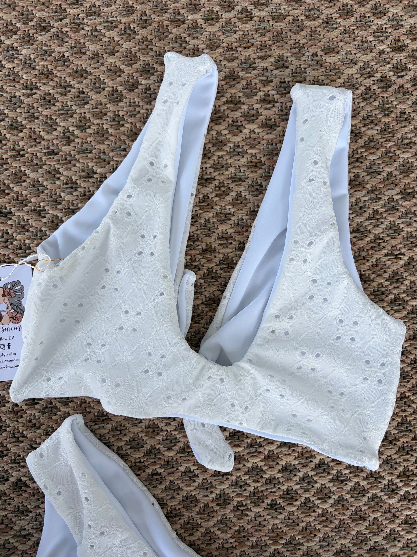 White Eyelet Emma Reversible Bikini Top — Size Small