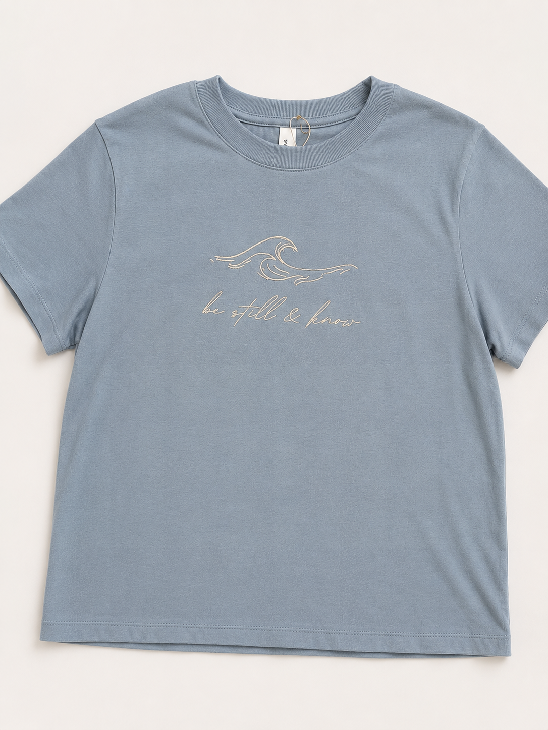 Be Still & Know Embroidered Boxy Tee | Vintage Denim