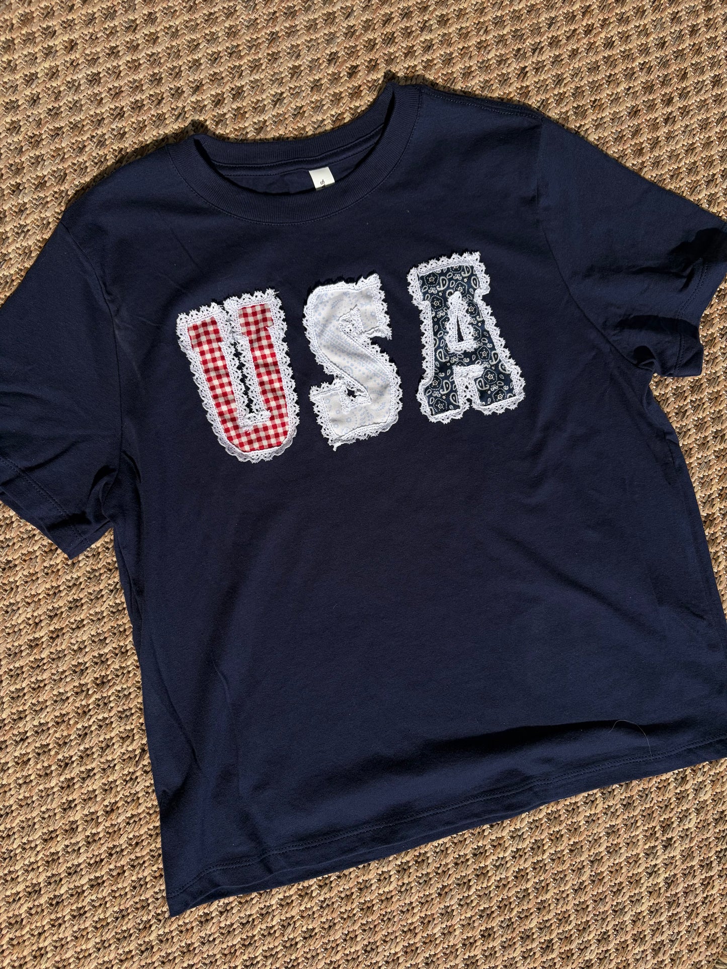 USA Vintage Appliqué Boxy Tee | Navy Bella + Canvas Heavyweight Tee