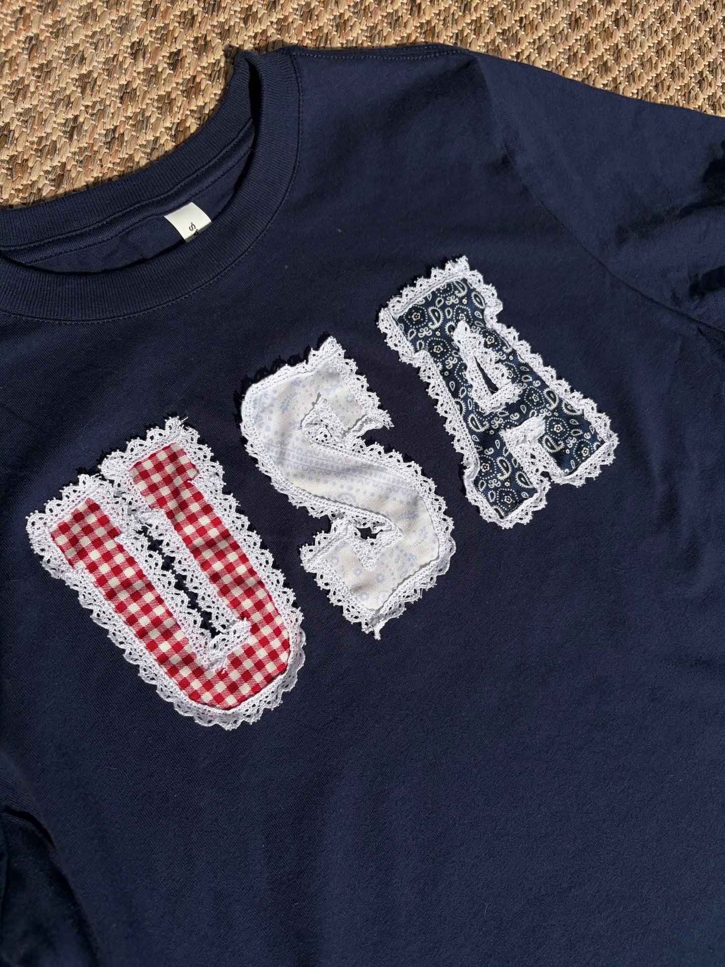 USA Vintage Appliqué Boxy Tee | Navy Bella + Canvas Heavyweight Tee