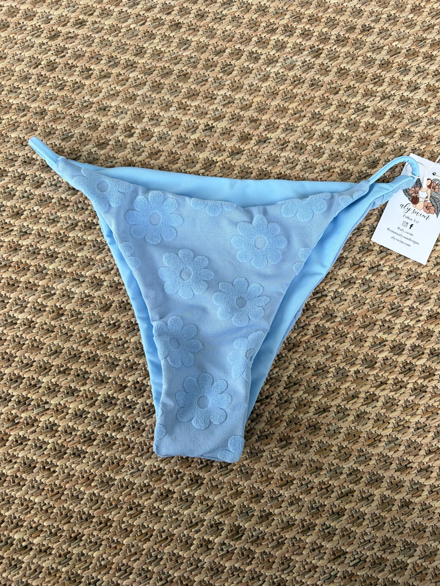 Sky Blue 3D Terry Floral Bella Bottoms (Size Large Only)