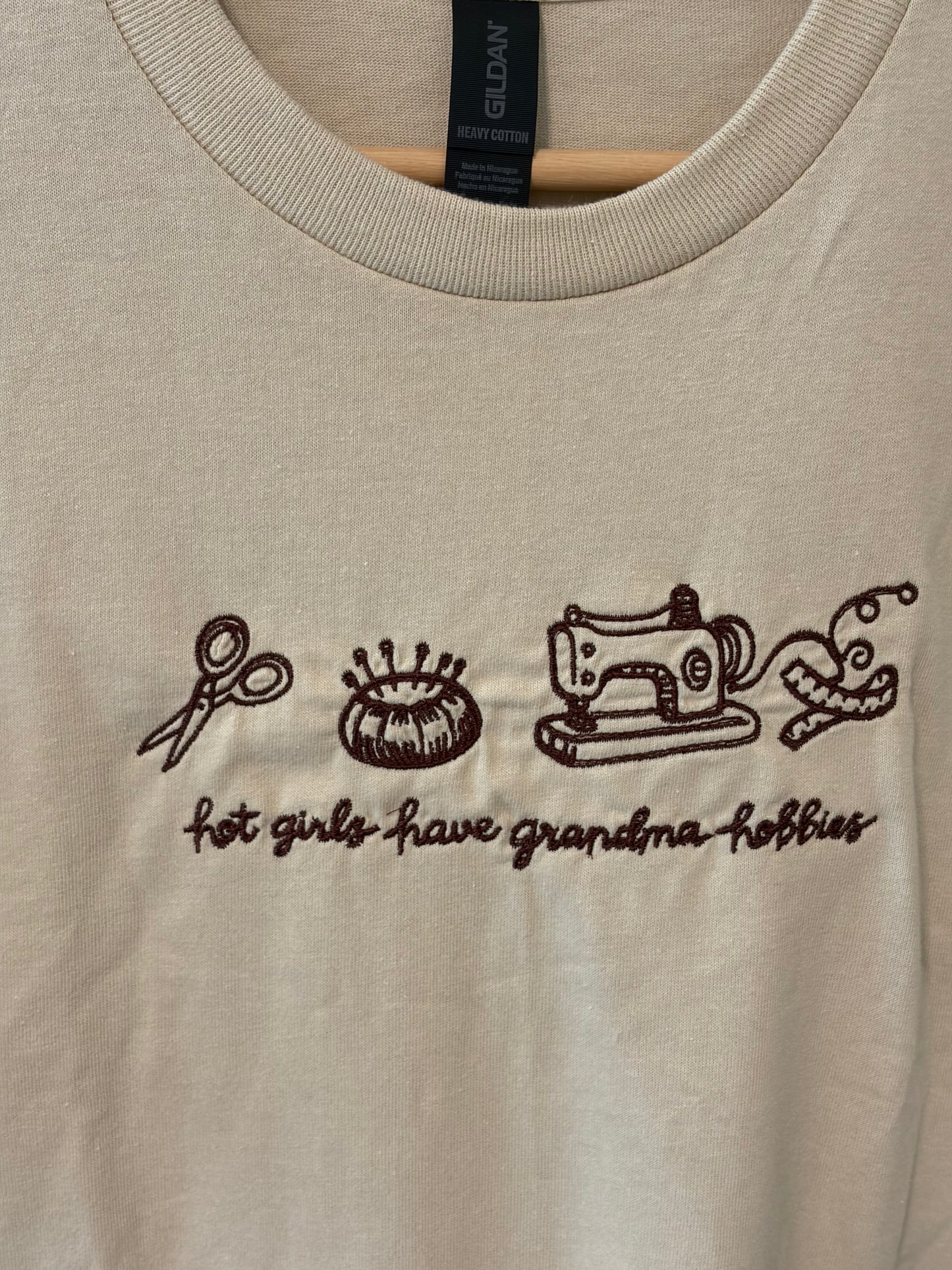Hot Girls Have Grandma Hobbies Embroidered T-Shirt