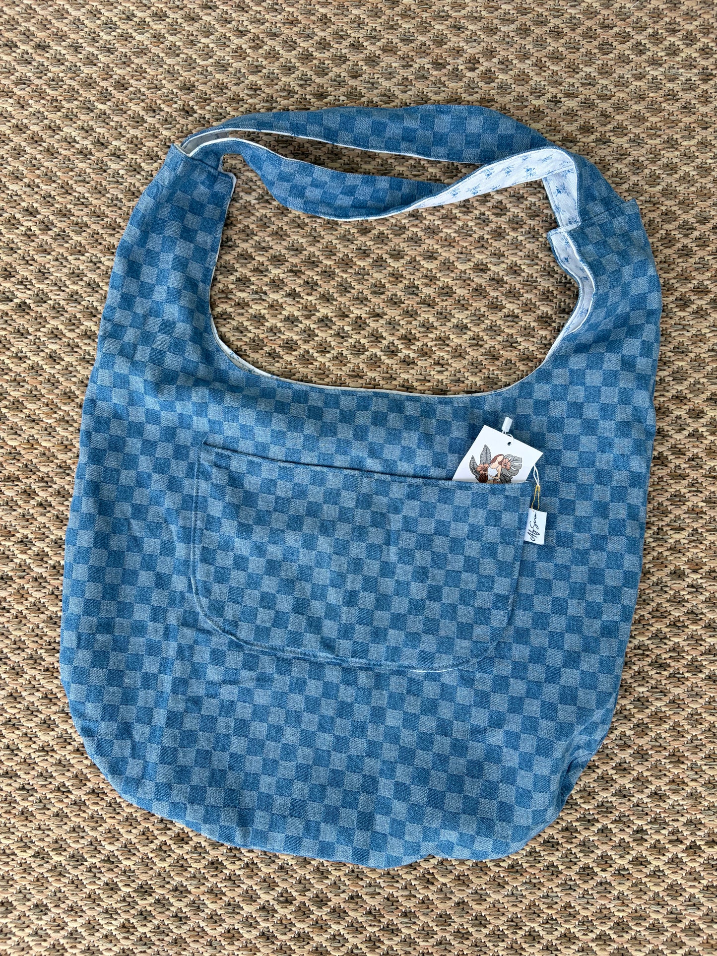 Reversible Large Denim Tote Bag with Pocket