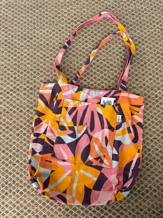 Reversible Large Cotton Canvas Tote Bag with Pocket