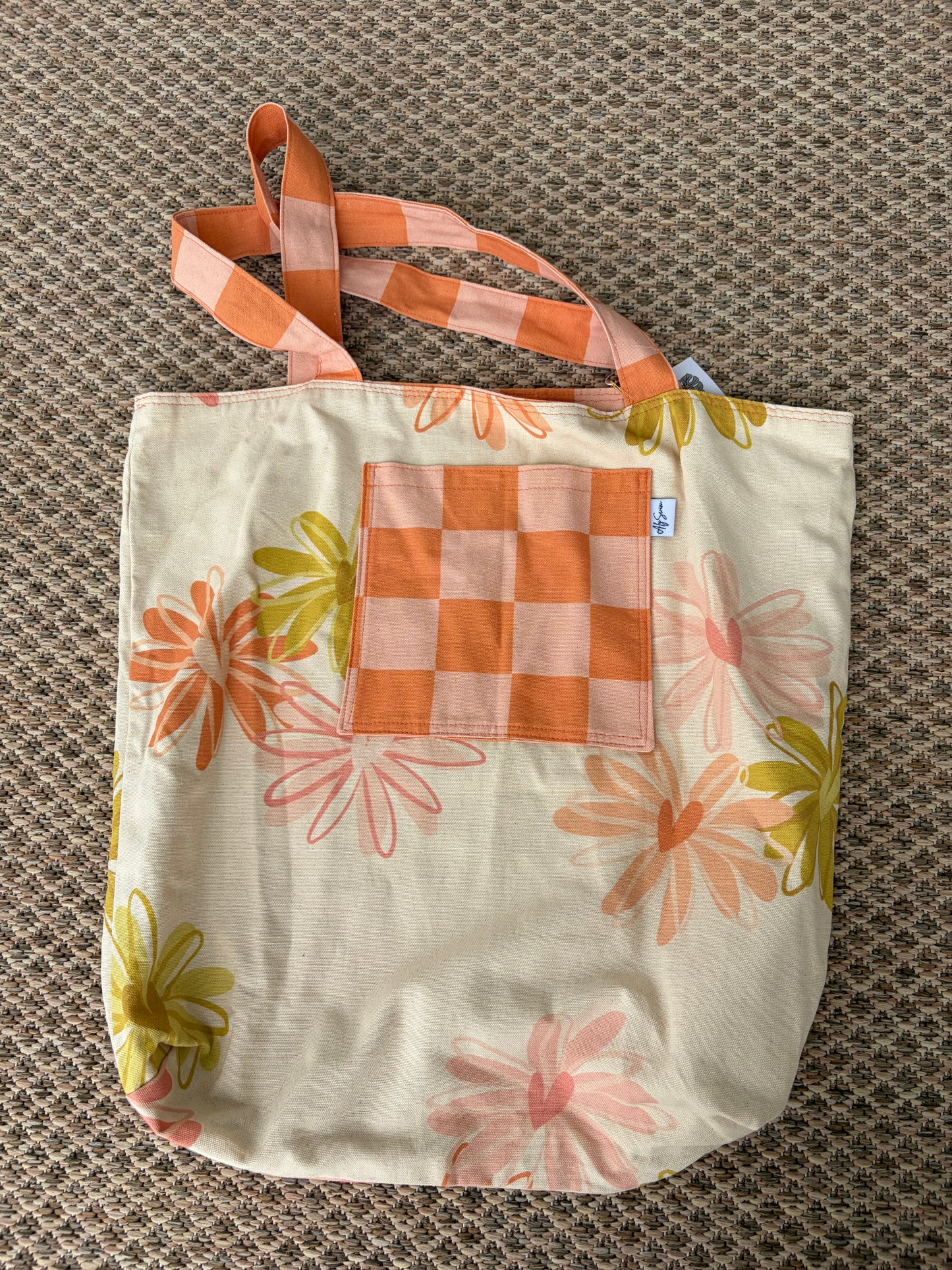 Reversible X-Large Cotton Canvas Tote Bag with Pocket