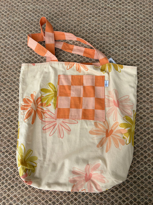 Reversible X-Large Cotton Canvas Tote Bag with Pocket