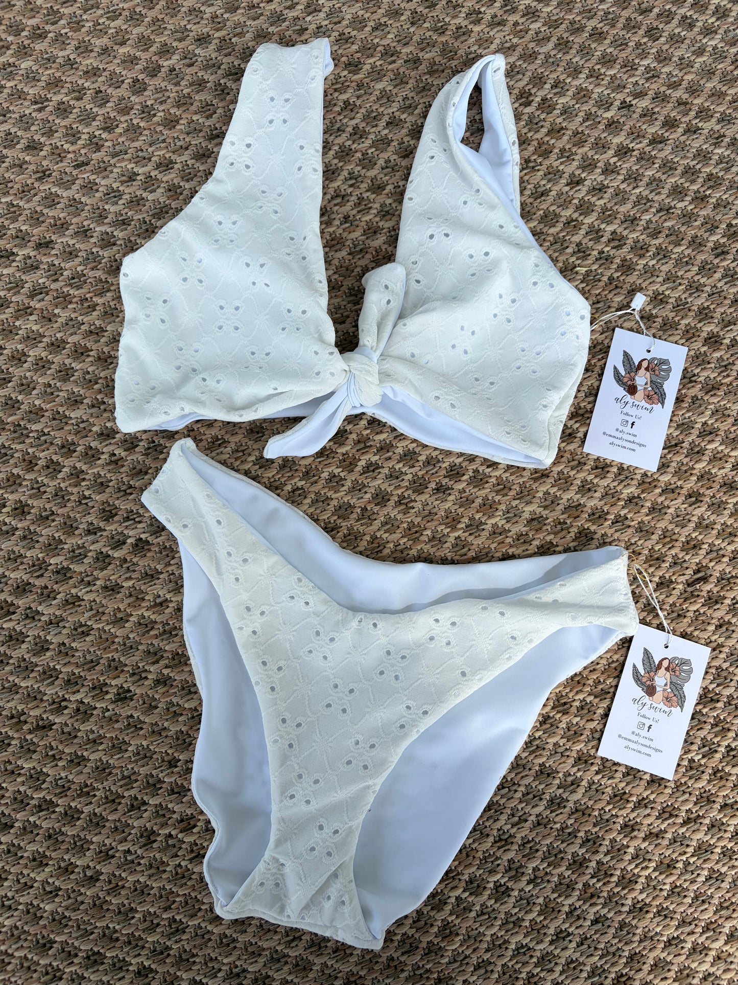 White Eyelet Emma Reversible Bikini Top — Size Small