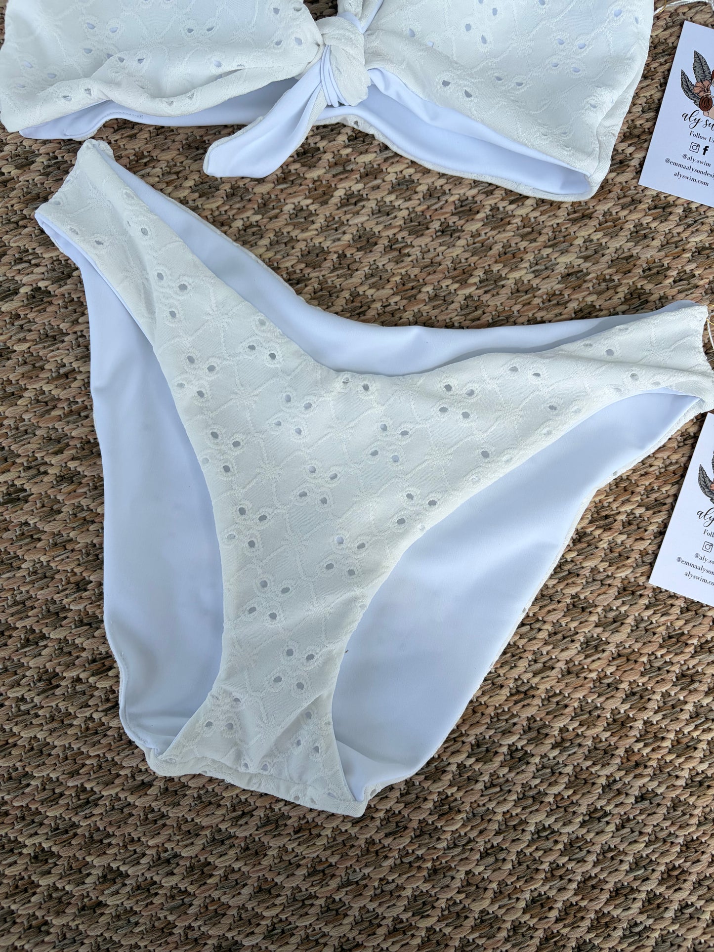 White Eyelet Winnie Reversible Bikini Bottoms — Size Small