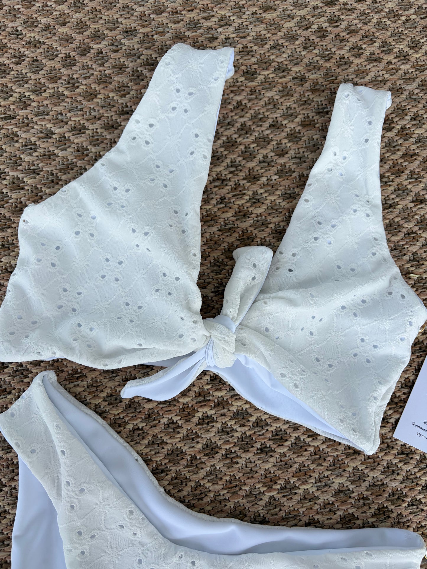 White Eyelet Emma Reversible Bikini Top — Size Small