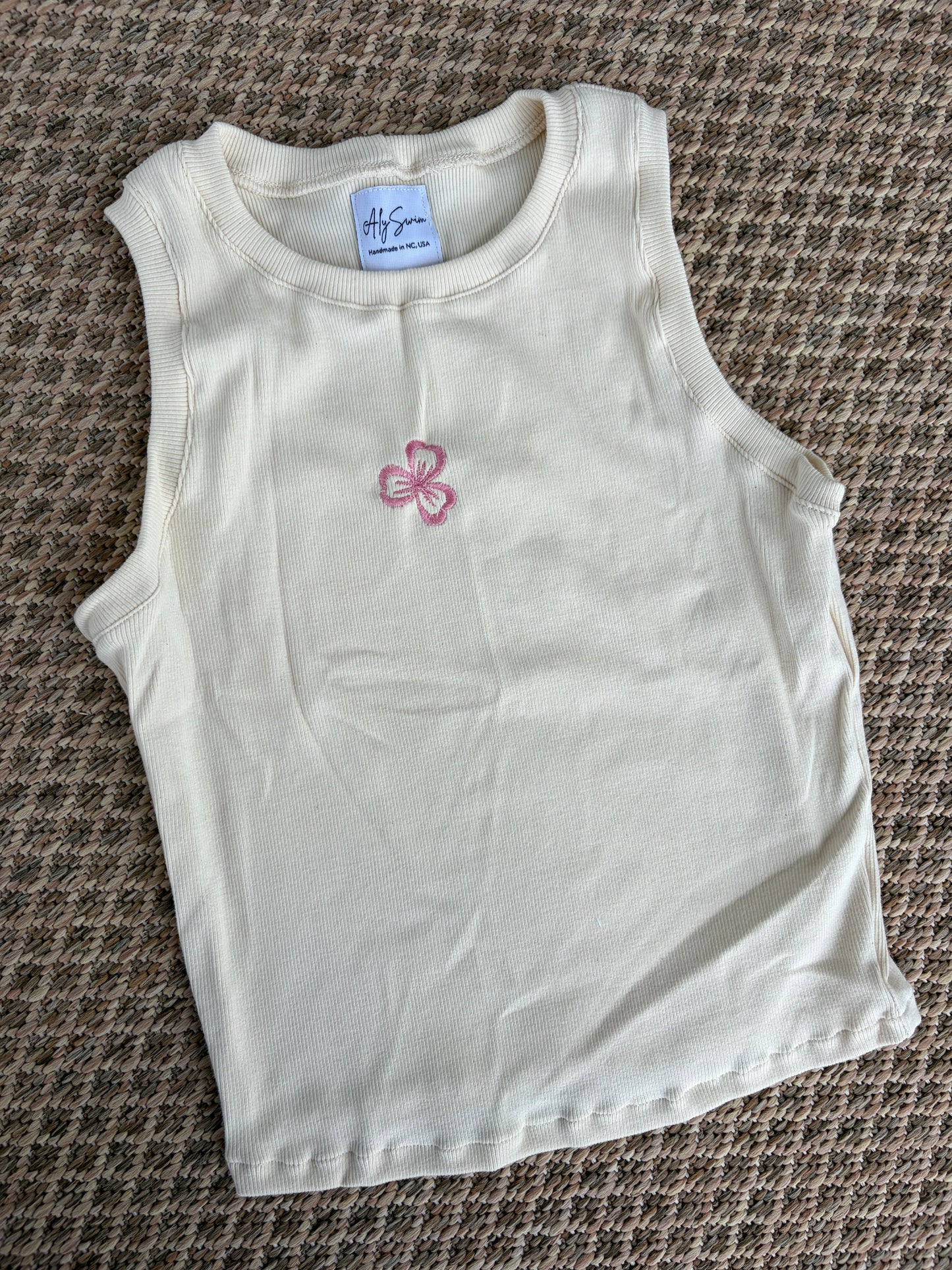 Embroidered Organic Cotton Ribbed Racerback Tank