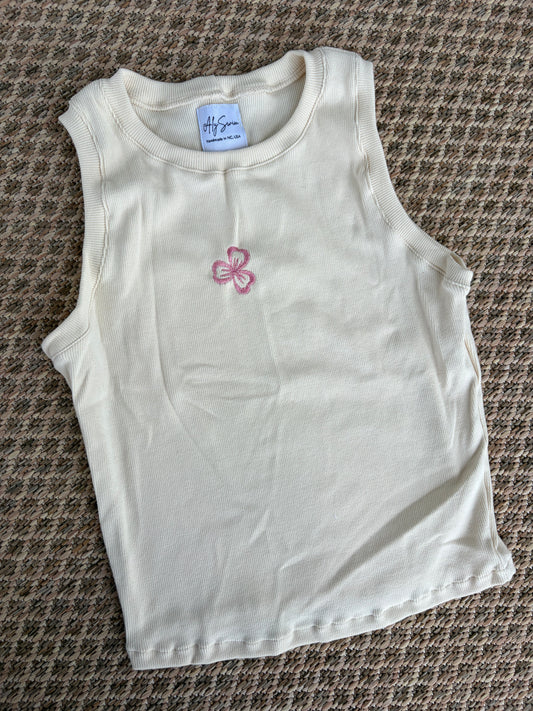 Embroidered Organic Cotton Ribbed Racerback Tank