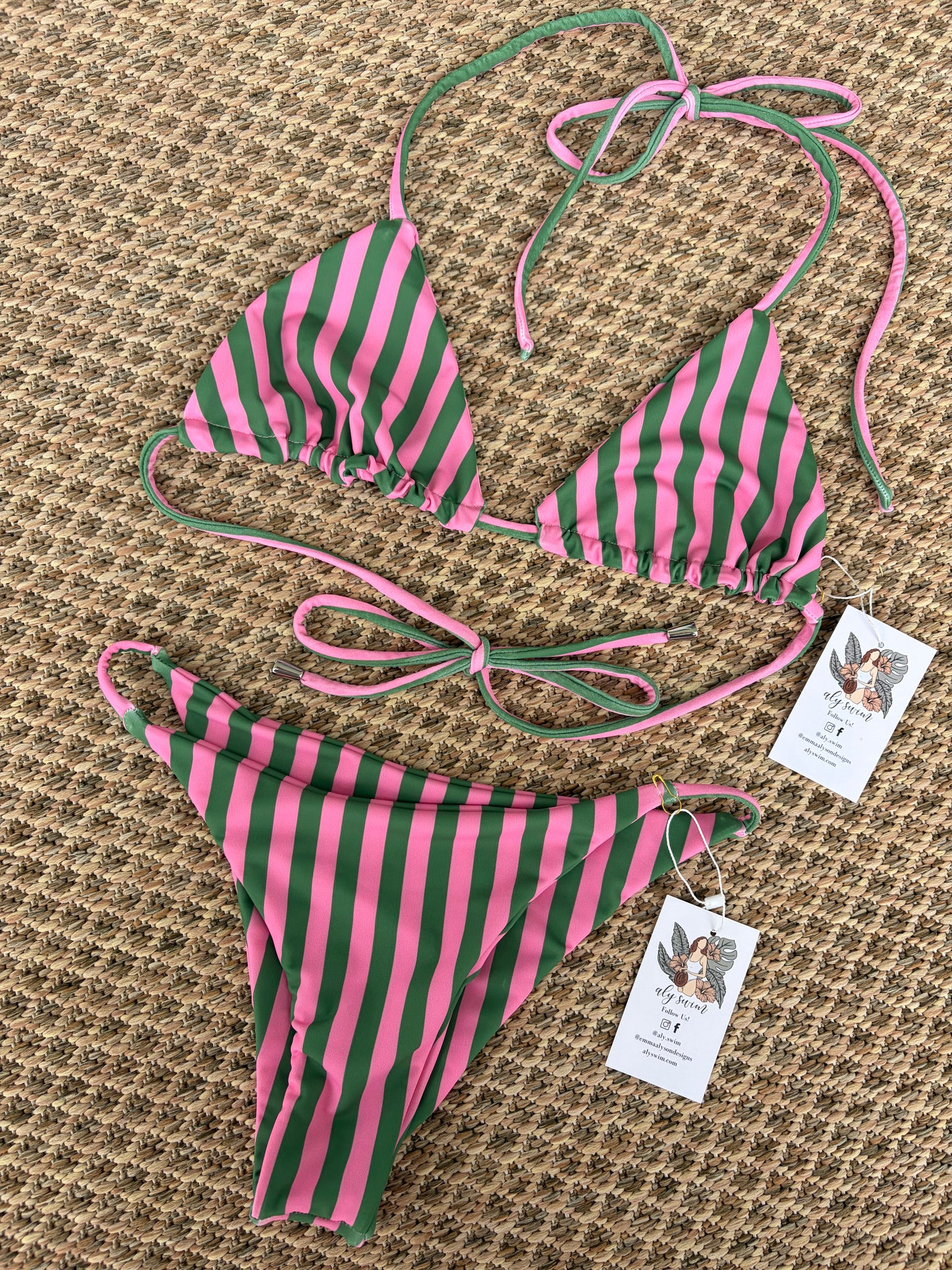Zoe Top — Medium Green & Pink Stripe