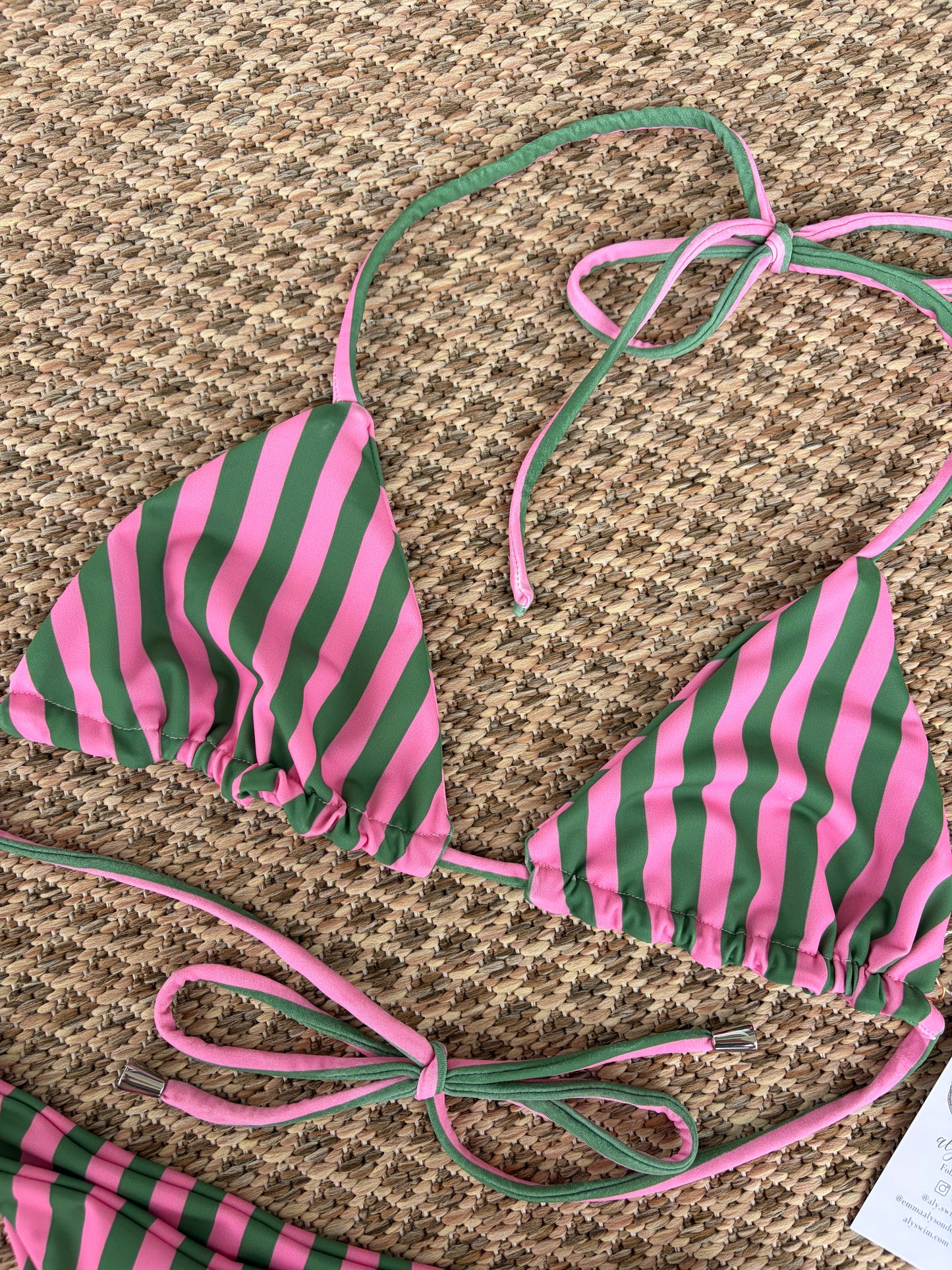 Zoe Top — Medium Green & Pink Stripe