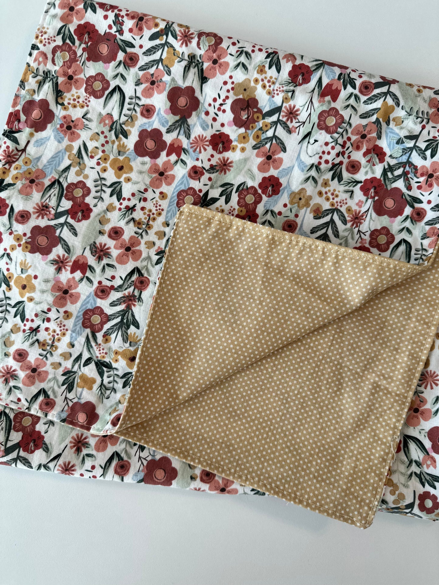 Pink Floral + Muted Yellow Polka Dot Table Runner